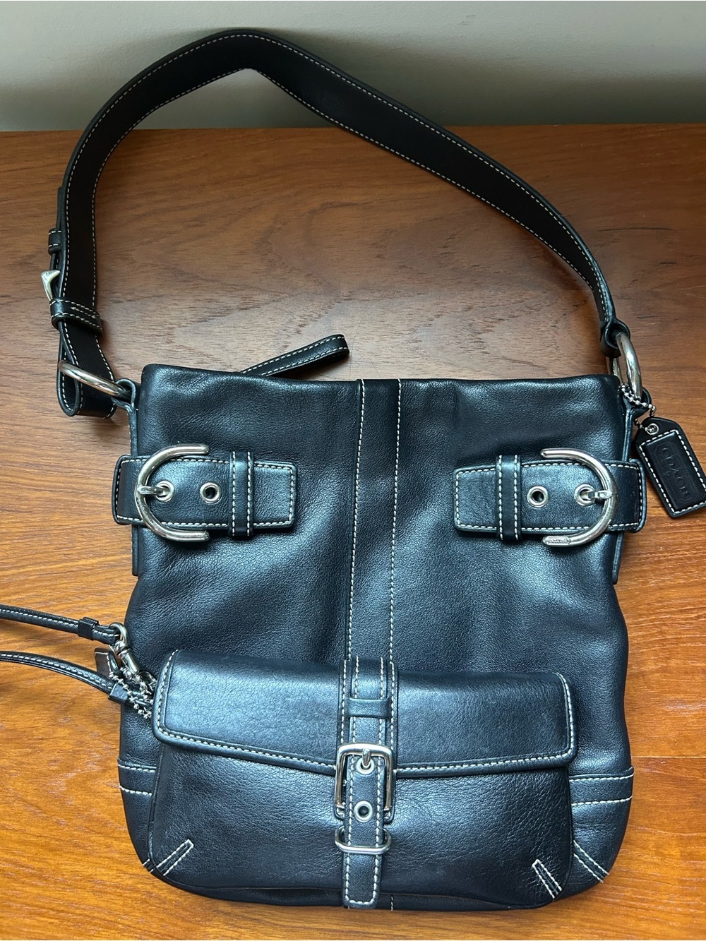 Y2K Coach Soho Black Leather Buckle Duffle Bag & Wristlet
